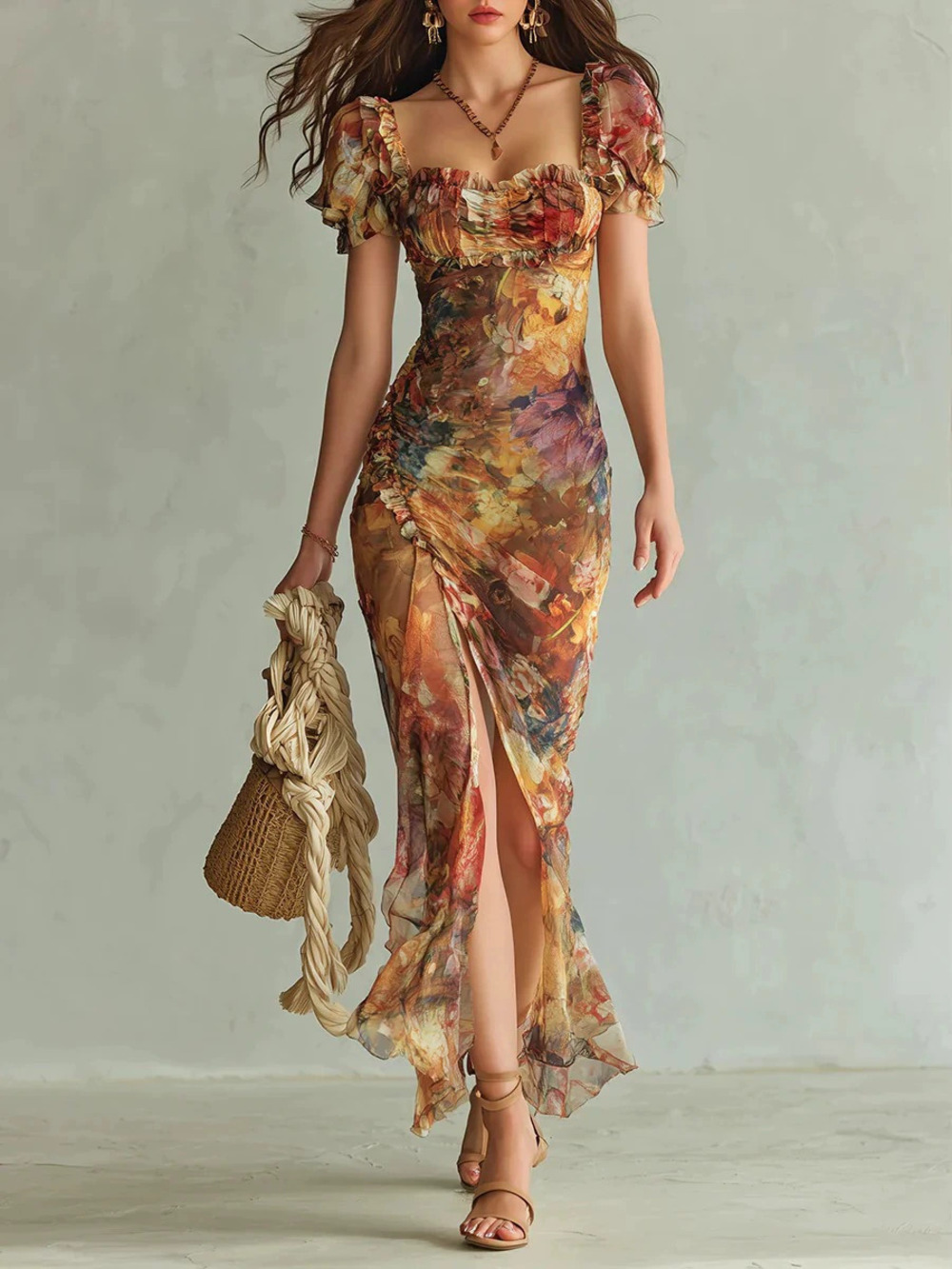 ZARA In Stock Elegant Ruffle Dress with Fitted Waist